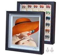 Houstimi Solid Wood Shadow Box Frame 8x8 Black Picture Frames 3D Deep Box 2 Pack Small Shadow Box Display Case Internal Depth 0.6 inches for Wall Or Tabletop