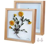 Houstimi Solid Wood Shadow Box Frame 8x8 Picture Frames 3D Deep Box 2 Pack Natural Wood Small Shadow Box Display Case Internal Depth 0.6 inches for Wall Or Tabletop