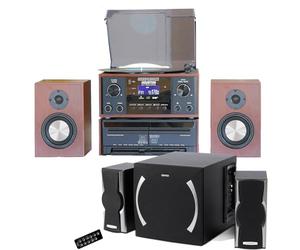HOUSTON 1 Compatible with Steepletone Houston RECORDING HiFi Music Centre, Wireless Speakers + POWERFUL Wired Sub-Woofer SPEAKER SYSTEM. DAB, CD, Vinyl Records, Tapes, MP3 USB, Bluetooth (Black/Wood)