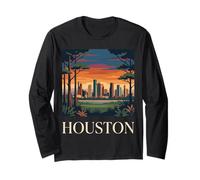 Houston Skyline Texas Retro Vintage Cityscape Art Long Sleeve T-Shirt