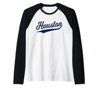 Houston Sports Script Cursive Text Classic Swoosh Raglan Baseball Tee