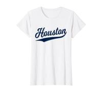 Houston Sports Script Cursive Text Classic Swoosh Value Graphic T-Shirt, Women, White, S