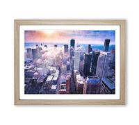 Houston Texas Skyline Painting Modern Art Framed Wall Art Print, Ready to Hang Picture for Living Room Bedroom Home Office Décor, Oak A3 (46 x 34 cm)