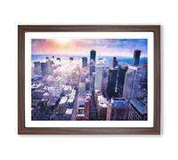 Houston Texas Skyline Painting Modern Art Framed Wall Art Print, Ready to Hang Picture for Living Room Bedroom Home Office Décor, Walnut A4 (34 x 25 cm)