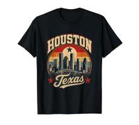 Houston Texas Skyline Retro City Pride Landmark Artwork Value Graphic T-Shirt, Men, Black, M