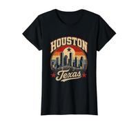 Houston Texas Skyline Retro City Pride Landmark Artwork Value Graphic T-Shirt, Women, Black, S