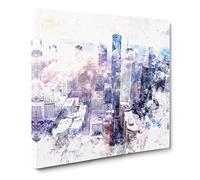 Houston Texas Skyline Watercolour Modern Canvas Wall Art Print Ready to Hang, Framed Picture for Living Room Bedroom Home Office Décor, 14x14 Inch (35x35 cm)