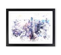 Houston Texas Skyline Watercolour Modern Framed Wall Art Print, Ready to Hang Picture for Living Room Bedroom Home Office Décor, Black A2 (64 x 46 cm)
