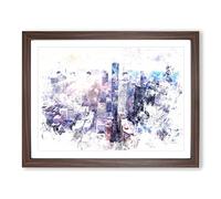 Houston Texas Skyline Watercolour Modern Framed Wall Art Print, Ready to Hang Picture for Living Room Bedroom Home Office Décor, Walnut A3 (46 x 34 cm)