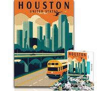 Houston Texas Travel Art 1000 Piece Jigsaw Puzzle for Adults Teens,Decompressing Intellectual Educational Toy Secret Santa Gifts 38x26cm