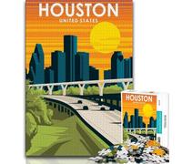 Houston Texas Travel Art 1000 Pieces Jigsaw Puzzle for Adults& Teens,Game Toys Every Piece Is Unique - Challenging Family Fun Game 38x26cm