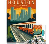 Houston Texas Travel Art Jigsaw Puzzles for Adults 1000 Jigsaws,Challenging Game Gifts for Is Ideal As A Gift for The Whole Family 75x50cm