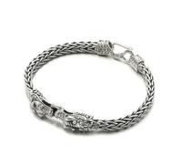 Housunzi S925 Sterling Silver Double Dragon Head Bracelet Heavy Hand Woven Vintage Bracelets Personalized Cool Bangle Fashionable Unisex Jewelry Gifts with Jewelry Box,20#