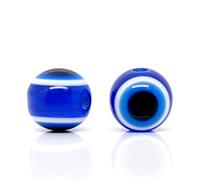 HOUSWEETY 100 Dark Blue Evil Eye Stripe Round Resin Beads 10mm