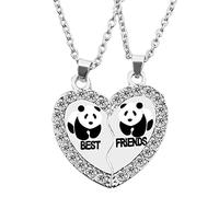 HOUSWEETY 2 x Friendship Necklace Forever Heart Pendant Break Couple Puzzle Pandas Best Friends for Women, Metal, No Gemstone