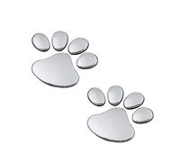 HOUSWEETY 2 x Self Adhesive Silver 3D Chrome Effect Paw Print Decals Stickers for Cars