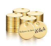 HOUSWEETY 50PCS Bulk Engraved Stainless Steel Round Charms Pendant Custom Stamping Blanks Tags Mini Discs for Bracelet Earring Necklace Chain Charms Jewelry Making