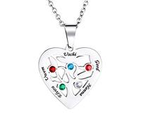 HOUSWEETY Personalised Silver Heart-Shaped Tree of Life Necklace Zircon Birthstone Pendant for Women/Mum/Grandma Engrave 2-7 Name Customised Necklace for Families/Friends/Girlfriend