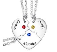 HOUSWEETY Silver Tone Best Friend Necklace Heart Shape Puzzle BBF Friendship Pendant Necklace Jewelry Set Engraved 2-4 Names (3 names 3 stones)