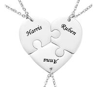 HOUSWEETY Silver Tone Best Friend Necklace Heart Shape Puzzle BBF Friendship Pendant Necklace Jewelry Set Engraved 2-4 Names