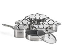 HOUSZY 12-Piece Stainless Steel Pots and Pans Set - Non Stick Cookware with Frying Pan, Saucepans & Glass Lids - Professional Stainless Steel Cookware Set for Home Cooking