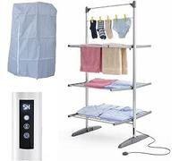 HOUSZY 3-Tier Electric Heated Clothes Airer with Cover & Peg Hooks, Touch Screen Timer Display, Foldable Indoor Laundry Dryer Rack (Timer Auto-Off)