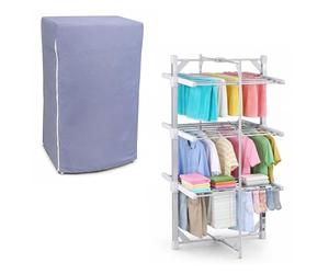 HOUSZY 3-Tier Electric Heated Clothes Airer with Cover & Peg Hooks, Touch Screen Timer Display, Foldable Indoor Laundry Dryer Rack (Timer Auto-Off)