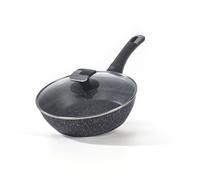 HOUSZY Deep Frying Pan with Lid-24cm-Granite Nonstick Frying pan, Non-Toxic, Induction Base, Deep Dish Fry Pan with Glass Lid & Stay-Cool Handle for All Hobs