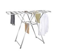HOUSZY Folding Clothes Drying Rack - 2-Level Winged Steel Laundry Airer with Adjustable Hanger Arms, Freestanding Indoor & Outdoor Cloth Drying Stand, Foldable Clothes Dryer Rack