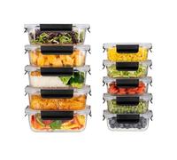 HOUSZY Glass Food Containers with Lids- 10-Piece Borosilicate Meal Prep Set- Leakproof, BPA-Free Glass Storage Containers- Oven, Freezer & Microwave Safe- 370ml & 1050ml (Black)