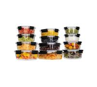HOUSZY Glass Meal Prep Containers with Lids-12-Pack Borosilicate Glass-Rectangular, Square & Round Glass Containers-Microwave, Oven, Freezer Safe-Airtight & Leakproof (Black)