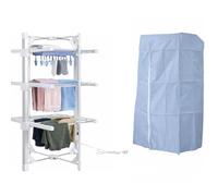 HOUSZY Mini 3-Tier Electric Heated Clothes Airer, Foldable Indoor Laundry Drying Rack with Cover & Hooks, Space-Saving Clothes Dryer