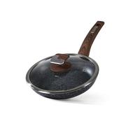 HOUSZY Non-Stick Frying Pan with Lid - 24cm, Granite Coating, Scratch-Resistant Induction Skillet, Less Oil Cooking, Heat-Resistant Handle