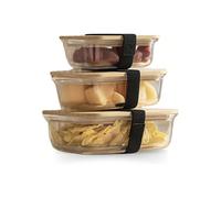 HOUSZY Set of 3 Rectangular Glass Food Containers with Bamboo Lids - Borosilicate Glass Meal Prep Storage - Airtight, Oven & Microwave Safe - 370ml, 640ml, 1050ml