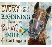 HOUVSSEN Metal Tin Signs Vintage Every Day is a New Beginning Take a Deep Breath Amile and Start Again 6x8 Inch