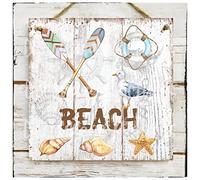 HOUVSSEN Square Metal Tin Sign Signwall Hanging Handmade Square Sign/Beach Life Seaside Ocean Shore Shell AnchorMetal Tin Sign Signs Fo for Home Decor 8x8inch