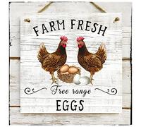 HOUVSSEN Square Metal Tin Sign Signwall Square Plaque/Farm Fresh Egg Free Range Chicken Farm and Market Garden Home SignMetal Tin Sign Signs Fo for Home Decor 8x8inch
