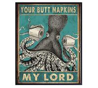 HOUVSSEN Tin Signs Vintage Octopus Nautical Bathroom Decor Butt Napkins Beach Bathroom Decor Decorative Art City and Nature Home Decor 6x8 Inch