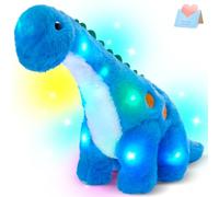 Houwsbaby 14'' 36CM Light up Dinosaur Stuffed Animal Floppy LED Glowing Diplodocus Plush Toy Night Lights Glow Pillow Long Neck Birthday Gifts for Kids Toddler Girls and Boys, Blue