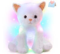 Houwsbaby Light up Cat Stuffed Animal Kitty Floppy LED Plush Toy Kitten Night Lights Glow Pillow Birthday Gifts for Kids Toddler Girls, White, 12'' (LED)