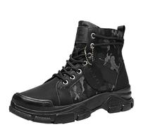 HOUXIANDOU Casual Camouflage Outdoor Military Boots for Men, Men's Military Tactical Boots, Fur Lined Anti-Slip Combat Boots (Black,41)
