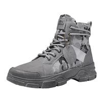 HOUXIANDOU Casual Camouflage Outdoor Military Boots for Men, Men's Military Tactical Boots, Fur Lined Anti-Slip Combat Boots (Grey Cotton,43)