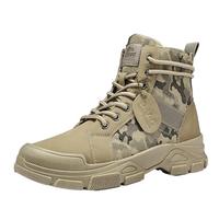 HOUXIANDOU Casual Camouflage Outdoor Military Boots for Men, Men's Military Tactical Boots, Fur Lined Anti-Slip Combat Boots (Khaki,41)