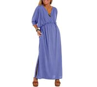 HOUXIANDOU Elegant Solid Color Long Dress,High Waist,V Neck,Summer Wrap V Neck Maxi Dress,A-Line Side Slit Elegant Flowy Dresses (Light Purple,S)