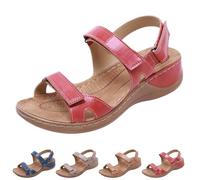 HOUXIANDOU Retro Comfort Orthopedic Sandals 2024,Women's Orthopedic Arch Support Sandals,Comfortable Open Toe Ankle Strap Sandals (Red,39)