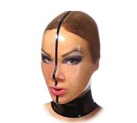 HOUXINQWWP 100% Latex Gummi Hood Mask Big Eyes Transparent Face With Red Trim Women Cosplay Latex Mask,XXL,men/black