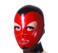 HOUXINQWWP 100% Latex Gummi Hood Mask Big Eyes Transparent Face With Red Trim Women Cosplay Latex Mask,L,men/black