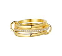 Houxq 18k Gold Plated 3 Rings Stackable Rings for Women with CZ Cubic Zirconia, Band Non Tarnish Dainty Set (8)