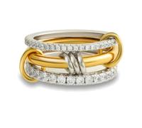 Houxq Gold Stackable Rings for Women Non Tarnish,Dainty 18k Gold Plated CZ Cubic Zirconia,Silver and Gold Set,Multi-Link Connected (6)