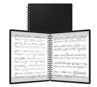 HOUYEE 1 Pack Sheet Music Folder,Spiral Binder Organizer for Music Stand,40 Plastic Sleeves Display 80 Pages, Fits Letter Size 8.5 x 11 Inch, Piano Sheet Music Holder For Choral Band Orchestra (Black)